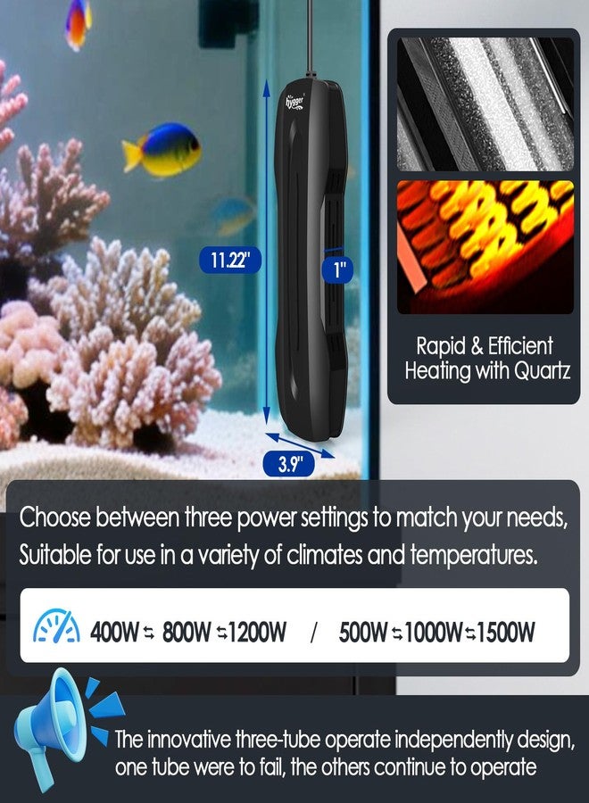 hygger Aquarium Heater Adjustable Triple-Power, Submersible Fish Tank Heater Four Season Power Change, with Digital Controller Abnormal Error Stop Protection for Freshwater Saltwater (400W-800W-1200W) - Image 4